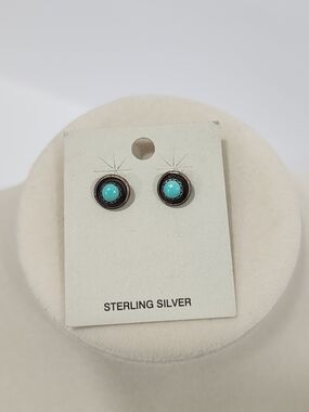 Vintage Navajo Snake Eye Earrings 925 Silver Blue Turquoise Native American